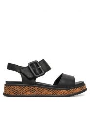 Rieker Sandały W0800-00 Czarny. Czarne sandały Rieker, bez wzorów, ze skóry, bez obcasa, na płaskiej podeszwie, bez zapięcia. Za 299.99 zł.