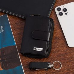 Portfel skórzany damski pionowy RFiD skóra na karty klasyk czarny Beltimore A02. Czarne portfele bez wzorów, ze skóry. Za 59.42 zł.