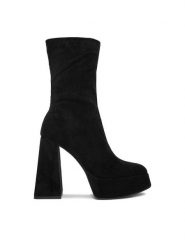 DeeZee Botki CL221013 Czarny. Czarne botki DeeZee, bez wzorów, z materiału, bez obcasa, na słupku, bez zapięcia. Za 229.99 zł.