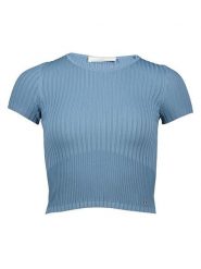 Guess Koszulka w kolorze niebieskim rozmiar: M. Niebieskie bluzki Guess, m, z aplikacjami, bez kołnierzyka, bez ramiączek. Za 96.83 zł.