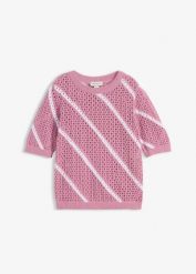 Sweter ażurowy z czystej bawełny. Czerwone swetry bonprix, w ażurowe wzory, z bawełny, bez ramiączek. Za 69.99 zł.