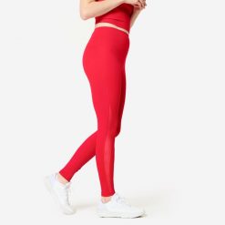 Legginsy fitness damskie Domyos. Czerwone legginsy DOMYOS, l, bez wzorów, z elastanu. Za 99.99 zł.