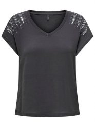ONLY Koszulka w kolorze antracytowym rozmiar: XS. Czarne bluzki Only, xs, bez wzorów, bez kołnierzyka, bez ramiączek. Za 48.39 zł.