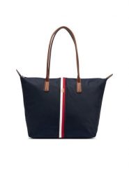 Tommy Hilfiger Torebka Popette Tote Corp AW0AW19027 Granatowy. Niebieskie shopper TOMMY HILFIGER, bez wzorów, z materiału, bez dodatków. Za 449.99 zł.