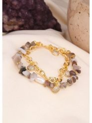 L'Atelier de Gaia Pozłacana bransoletka z kwarcem i cyrkoniami rozmiar: onesize. Szare bransoletki L'Atelier de Gaia, z cyrkonią, pozłacane. Za 84.99 zł.
