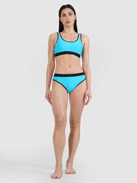 4F Dół od bikini damski - niebieski XL. Niebieskie szorty 4f, bez wzorów, z elastanu, eleganckie. Za 79.99 zł.