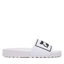 Klapki Versace Jeans Couture. Białe klapki Versace Jeans Couture, bez wzorów, z jeansu, bez obcasa. Za 229.99 zł.