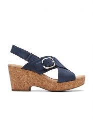 Clarks Skórzane sandały "Giselle Dove" w kolorze granatowym na obcasie rozmiar: 41. Niebieskie sandały Clarks, bez wzorów, z otwartym noskiem, bez obcasa, na koturnie, bez zapięcia. Za 132.05 zł.