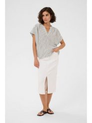 Kaffe Bluzka "Milia" w kolorze kremowo-niebieskoszarym rozmiar: 34. Brązowe bluzki Kaffe, bez wzorów, z włókna, bez kołnierzyka, bez ramiączek. Za 104.99 zł.