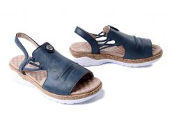 RIEKER V2272-14 blue, sandały damskie. Niebieskie sandały Rieker, bez wzorów, bez obcasa, bez zapięcia. Za 349.90 zł.