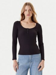 Guess Bluzka O5YI00 KCQ72 Czarny Regular Fit. Czarne bluzki Guess, s, z aplikacjami, bez kołnierzyka, bez ramiączek. Za 179.99 zł.