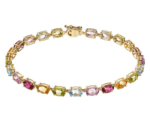 Bransoletka z żółtego złota z diamentem i kamieniami ozdobnymi - 19 cm - próba 585. Żółte bransoletki Apart, z diamentem, złote. Za 5,590.00 zł.