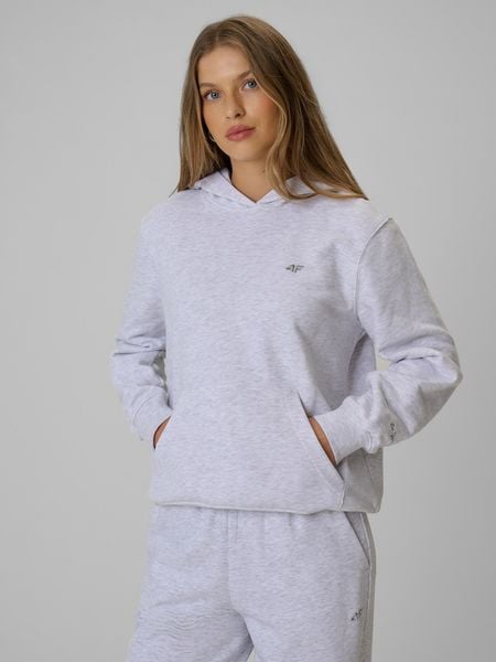 4F Bluza dresowa relaxed z kapturem damska - szara M. Szare bluzy 4f, l, bez wzorów, z bawełny, z kapturem. Za 149.99 zł.