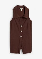 Top z krepy o lekkiej fakturze. Brązowe topy bonprix, bez wzorów, bez kołnierzyka, bez ramiączek. Za 54.99 zł.