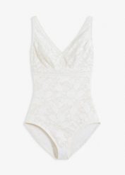 Body shape, średni stopień modelowania sylwetki. Białe body bonprix, bez wzorów, z koronki. Za 147.99 zł.