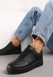 Czarne Sneakersy ze Ekoskóry ze Sznurowaniem i Przeszyciami Borsana. Czarne obuwie sportowe Renee, bez zapięcia. W wyprzedaży za 59.99 zł.