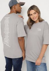 Szara Koszulka T-shirt z Nadrukiem z Przodu i na Plecach Ninarelia. Szare bluzki Born2be, m, bez wzorów, bez kołnierzyka, bez ramiączek. Za 39.99 zł.