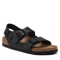 Sandały Birkenstock. Czarne sandały Birkenstock, bez wzorów, bez obcasa, na płaskiej podeszwie, bez zapięcia. Za 439.99 zł.