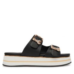 Klapki Patrizia Pepe. Czarne klapki Patrizia Pepe, bez wzorów, bez obcasa. Za 619.99 zł.