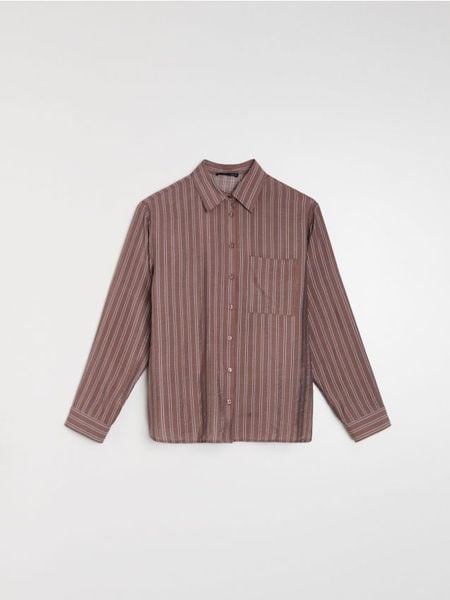 Koszula oversize w pionowe paski, z wiskozą - wielobarwny. Koszule Sinsay, l, bez wzorów, z wiskozy, bez kołnierzyka, bez ramiączek. Za 39.99 zł.