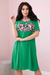 Sukienka z motywem panterki jasno zielona. Zielone sukienki Włoski, na imprezę, l, bez wzorów, z elastanu, eleganckie, bez kołnierzyka, bez ramiączek, oversize. Za 104.56 zł.