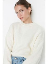 Trendyol Sweter w kolorze kremowym rozmiar: XS. Brązowe swetry Trendyol, xs, bez wzorów, ze splotem, bez ramiączek. Za 52.79 zł.