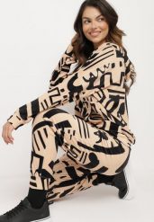 Beżowy Komplet Dresowy Bluza z Kapturem i Kieszenią Typu Kangurek Spodnie z Kieszeniami Ivondria. Brązowe bluzy Born2be, bez wzorów, z dresówki, z kapturem. W wyprzedaży za 110.49 zł.