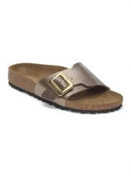 Birkenstock Klapki "Madrid" w kolorze brązowym rozmiar: 40. Brązowe klapki Birkenstock, bez wzorów, z otwartym noskiem, bez obcasa. Za 390.92 zł.