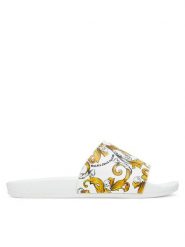 Versace Jeans Couture Klapki 78VA3SQ3 Biały. Białe klapki Versace Jeans Couture, bez wzorów, z jeansu, bez obcasa. Za 229.99 zł.