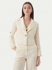 Marella Marynarka Emme by Marella Papiro 2615041042 Kremowy Regular Fit. Białe marynarki i żakiety Marella, bez wzorów, ze lnu. Za 493.99 zł.