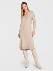 ONLY Sukienka dzianinowa Ibi 15259112 Beżowy Regular Fit. Brązowe sukienki Only, l, bez wzorów, z dzianiny, bez kołnierzyka, bez ramiączek. Za 49.99 zł.