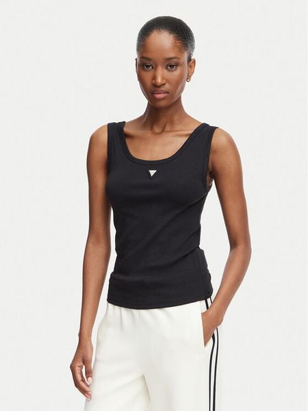 Guess Top V6YP09 K4312 Czarny Regular Fit. Czarne topy Guess, s, z aplikacjami, z bawełny, bez kołnierzyka, bez ramiączek. Za 154.99 zł.