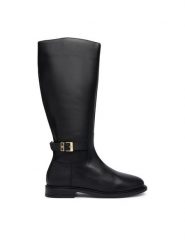 Tommy Hilfiger Kozaki Th Buckle Leather Knee Boot FW0FW09572 Czarny. Czarne kozaki TOMMY HILFIGER, ze skóry, bez obcasa, bez zapięcia. Za 949.99 zł.