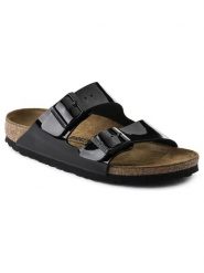 Birkenstock Klapki "Arizona" w kolorze czarnym rozmiar: 39. Czarne klapki Birkenstock, bez wzorów, z otwartym noskiem, bez obcasa. Za 395.31 zł.