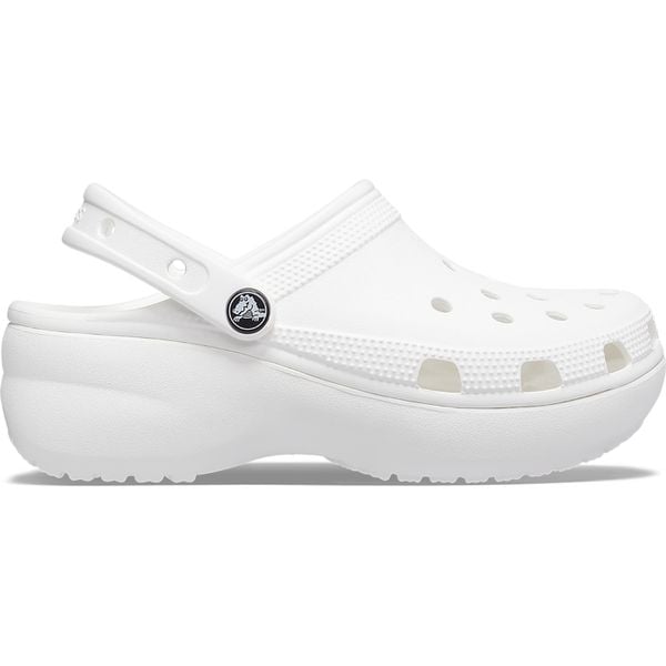 Klapki Crocs Model Classic Platform Clog W Kolor Biały. Białe klapki Crocs, bez wzorów, z gumy, bez obcasa. Za 277.00 zł.