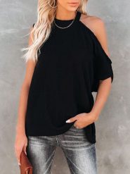 Milan Kiss Bluzka w kolorze czarnym rozmiar: L. Czarne bluzki Milan Kiss, l, bez wzorów, prążkowane, bez kołnierzyka, bez ramiączek. Za 149.95 zł.