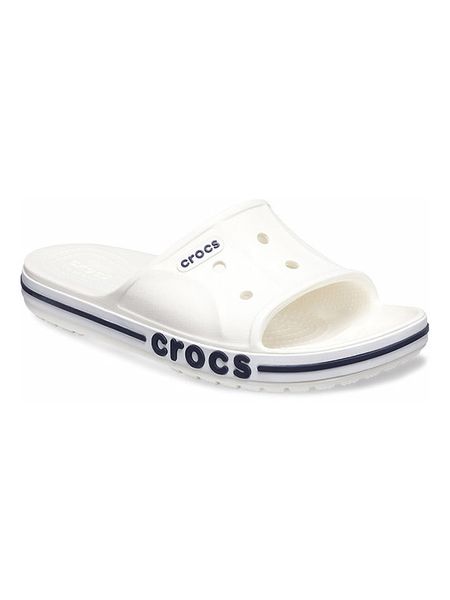 Crocs Klapki "Bayaband" w kolorze białym rozmiar: 42/43. Białe klapki Crocs, bez wzorów, z otwartym noskiem, bez obcasa. Za 93.51 zł.