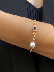 DI GIORGIO Pozłacana bransoletka z cyrkoniami i perłą rozmiar: onesize. Białe bransoletki DI GIORGIO, z cyrkonią, pozłacane. Za 157.35 zł.