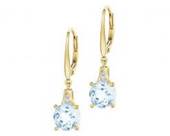Kolczyki z żółtego złota z diamentami i topazami Sky Blue - próba 585. Niebieskie kolczyki Apart, z diamentem, złote. Za 3,659.00 zł.
