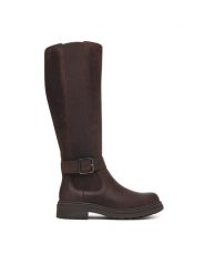 Clarks Kozaki Orinoco3 Tall 26182900 Brązowy. Brązowe kozaki Clarks, ze skóry, bez obcasa, na płaskiej podeszwie, bez zapięcia. Za 779.99 zł.