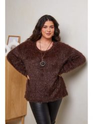 Curvy Lady Sweter w kolorze ciemnobrązowym rozmiar: 44/46. Brązowe swetry Curvy Lady, bez wzorów, ze splotem, bez ramiączek. Za 145.94 zł.