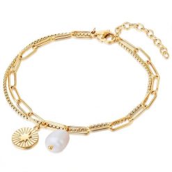 Valero Pearls Stal nierdzewna Perła hodowlana słodkowodna Bransoletki 1 ct Damski. Białe bransoletki Valero Pearls, z perłą, pozłacane. Za 299.99 zł.