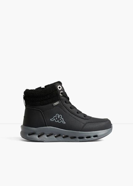 Botki sznurowane Kappa. Czarne botki bonprix, bez wzorów, bez obcasa, bez zapięcia. Za 269.99 zł.
