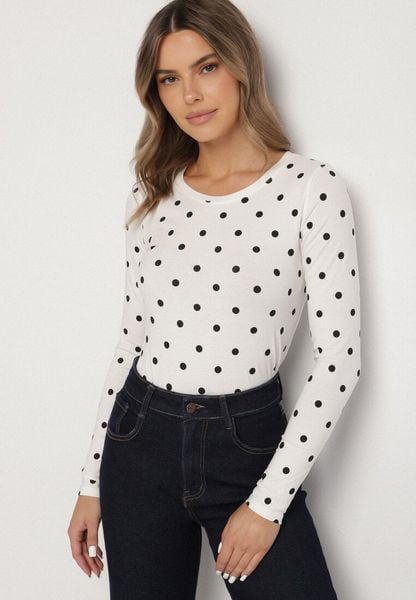 Biała Bawełniana Bluzka w Kropki Semarrie. Białe bluzki Born2be, s, bez wzorów, z bawełny, klasyczne, bez kołnierzyka, bez ramiączek. Za 29.99 zł.