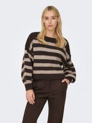 ONLY Sweter w kolorze ciemnobrązowo-beżowym rozmiar: L. Brązowe swetry Only, l, bez wzorów, ze splotem, bez ramiączek. Za 158.84 zł.