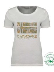 Geographical Norway Koszulka "Jwild" w kolorze białym rozmiar: M. Białe bluzki Geographical Norway, m, bez wzorów, z bawełny, bez kołnierzyka, bez ramiączek. Za 43.99 zł.