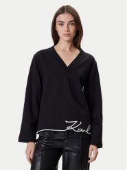KARL LAGERFELD Bluza A4W20040 Czarny Regular Fit. Czarne bluzy KARL LAGERFELD, l, bez wzorów, z bawełny, bez kaptura. Za 849.99 zł.