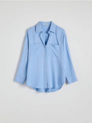 Koszula z wiskozy - jasnoniebieski. Niebieskie koszule Reserved, l, bez wzorów, z tkaniny, bez kołnierzyka, bez ramiączek. W wyprzedaży za 55.99 zł.