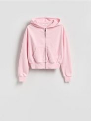Rozpinana bluza - pastelowy róż. Czerwone bluzy Reserved, l, bez wzorów, z bawełny, bez kaptura. Za 109.99 zł.