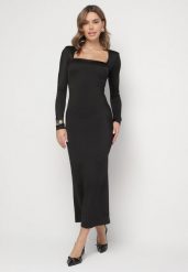 Czarna Sukienka Longsleeve o Dopasowanym Kroju z Kwadratowym Dekoltem Kortewis. Czarne sukienki Born2be, na co dzień, m, bez wzorów, eleganckie, bez kołnierzyka, bez ramiączek, maxi, dopasowane. Za 109.99 zł.